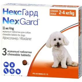 NexGard от блох и клещей для собак весом от 2 до 4 кг