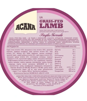 Acana Grass-Fed Lamb 31/15 з ягням для собак з чутливим травленням