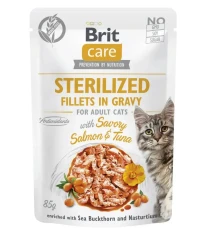 Brit Care филе с лососем и тунцом в соусе для стерилизованных кошек