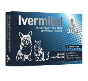 Антигельминтное средство ModeS Ivermitel для собак и кошек со вкусом мяса 30 таблеток