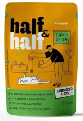 Half&Half Sterilized Cats кусочки с индейкой в желе для стерилизованных кошек, пауч