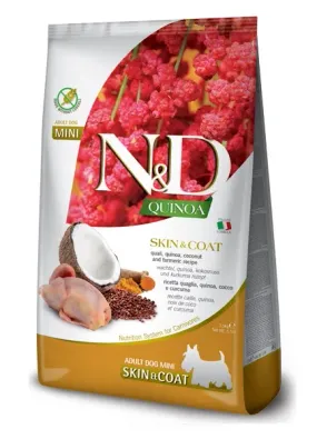 Farmina N&D Quinoa Skin & Coat Mini с перепелкой, киноа, кокосом и куркумой для собак при пищевой аллергии
