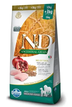 Farmina N&D Ancestral Grain Medium & Maxi з куркою та гранатом для собак середніх та великих порід