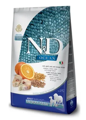 Farmina N&D Ancestral Grain Ocean Cod, Orange Medium & Maxi з тріскою та апельсином для собак середніх та великих порід