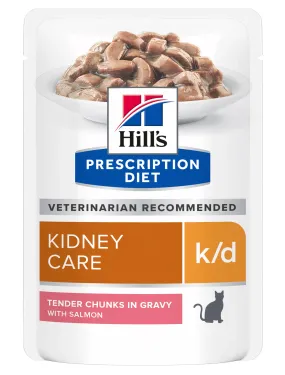 Hill's Prescription Diet k/d кусочки с лососем для поддержания функции почек у кошек, пауч