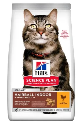 Hill's Science Plan Mature Adult 7+ Haiball Indoor с курицей для уменьшения образования комочков шерсти в желудке зрелых кошек от 7 лет