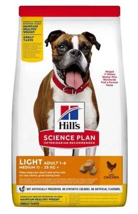 Hill's Science Plan Adult Light Medium Breed с курицей для подверженных лишнему весу собак средних пород