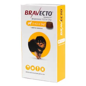 Bravecto жевательная таблетка от блох и клещей для собак весом от 2 до 4.5 кг