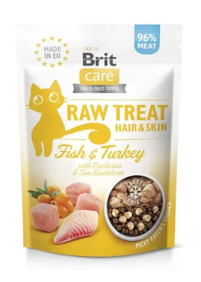 Brit Raw Treat Hair & Skin Freeze-dried лакомство для здоровья кожи и шерсти с рыбой и индейкой для кошек