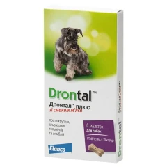 Elanco (Bayer) Drontal Plus со вкусом мяса для собак мелких и средних пород